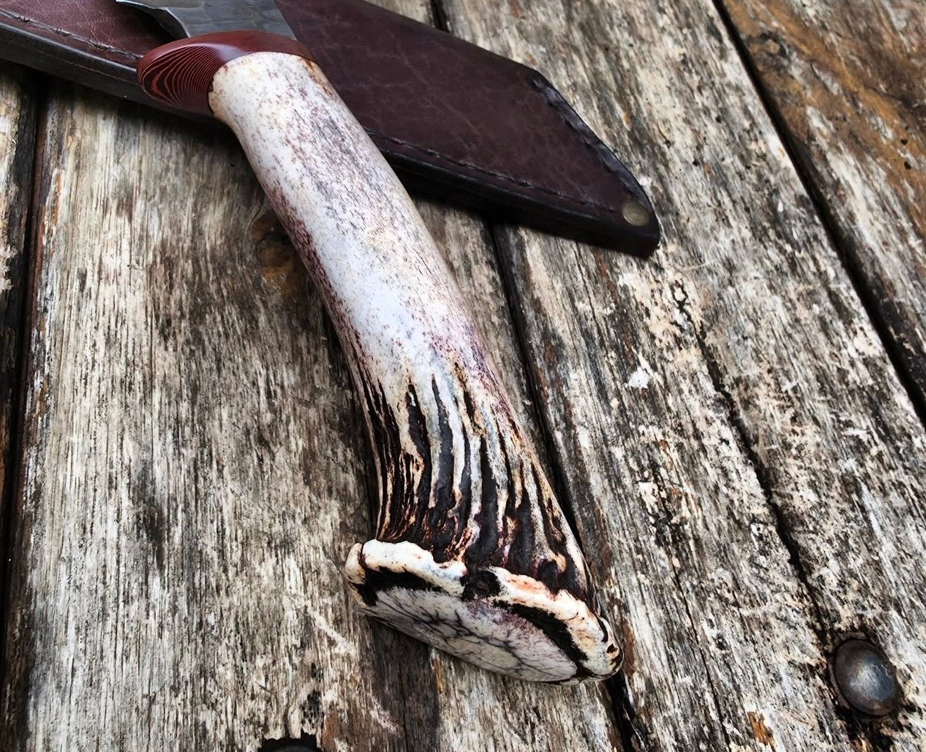 Forged Seax Knife with Antler Handle & Handmade Leather Sheath Unique Blades Runner