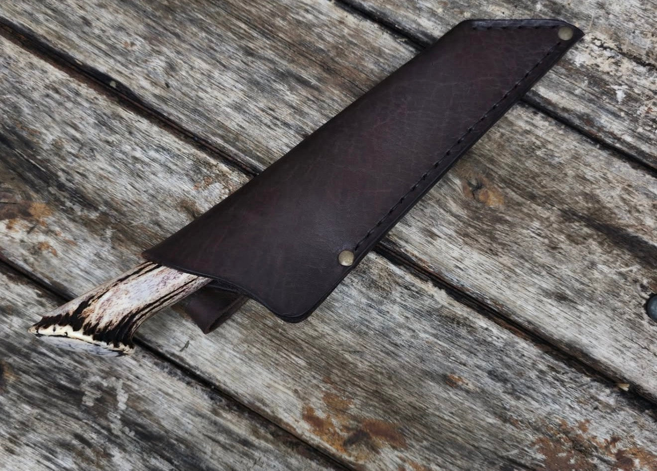 Forged Seax Knife with Antler Handle & Handmade Leather Sheath Unique Blades Runner
