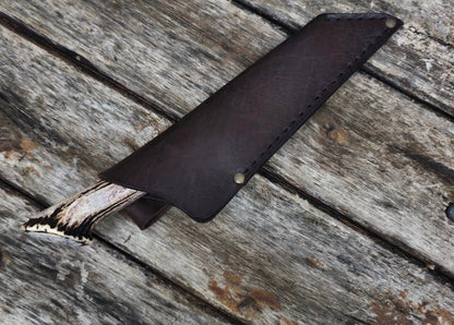 Forged Seax Knife with Antler Handle & Handmade Leather Sheath Unique Blades Runner