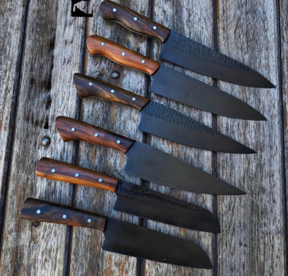 6 Piece Chef Knife Set | Handmade Forged Kitchen Knife Collection Unique Blades Runner