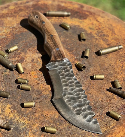 Hammered Blade Tracker Knife with Wooden Handle Unique Blades Runner