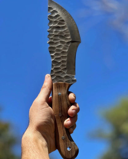 Hammered Blade Tracker Knife with Wooden Handle Unique Blades Runner