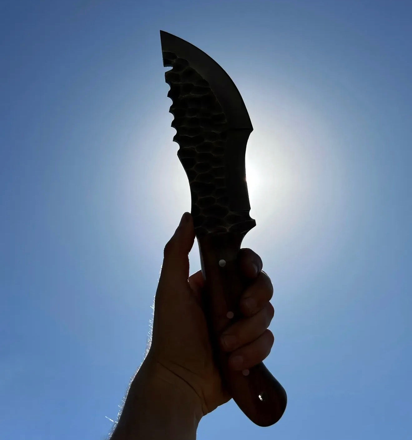 Hammered Blade Tracker Knife with Wooden Handle Unique Blades Runner