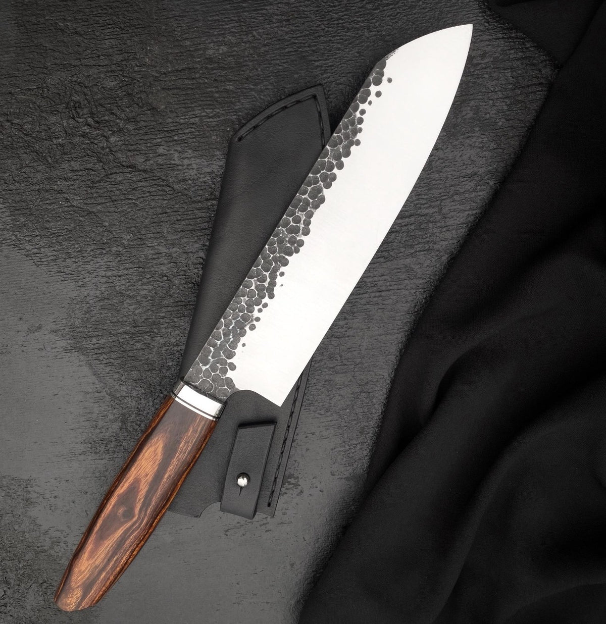 Chef Knife with Sheath – Handmade 8 Inch Hammered 440C, Wood Handle