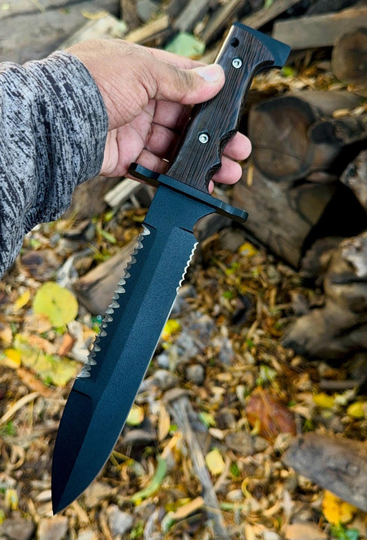 Sawback Bowie Knife Full Tang –  Survival Blade with Wenge Wood Grip Unique Blades Runner