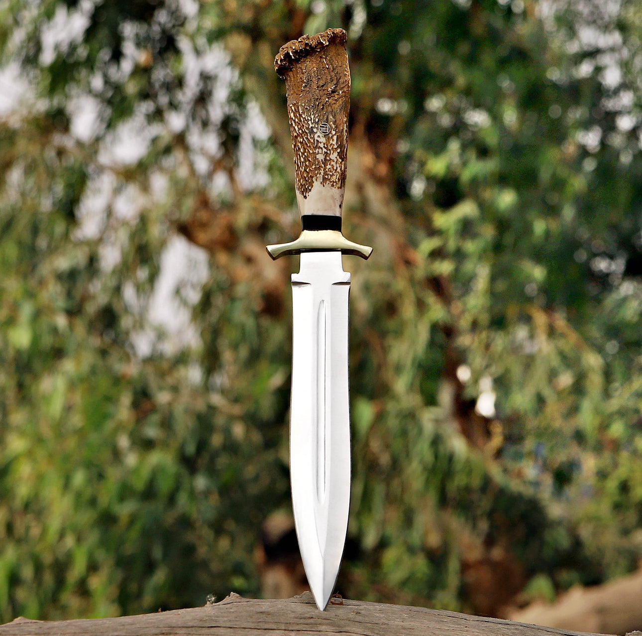 Stag-Handled Dagger Knife | Double-Edged Fullered Blade | Leather Sheath Unique Blades Runner