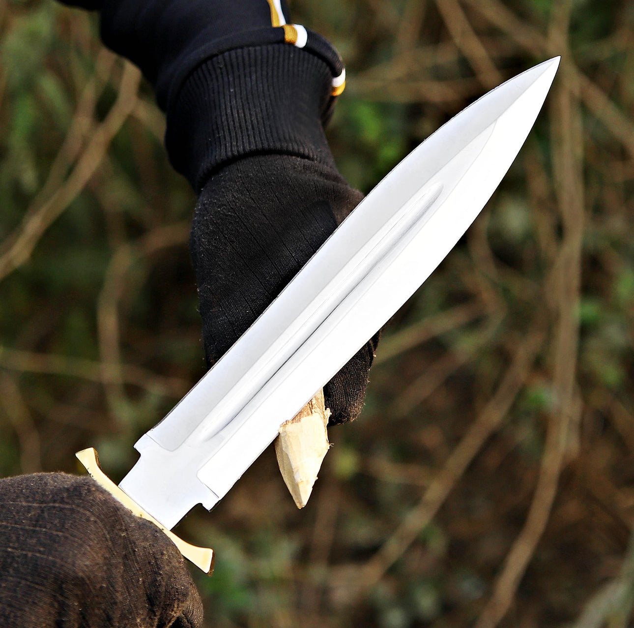 Stag-Handled Dagger Knife | Double-Edged Fullered Blade | Leather Sheath Unique Blades Runner