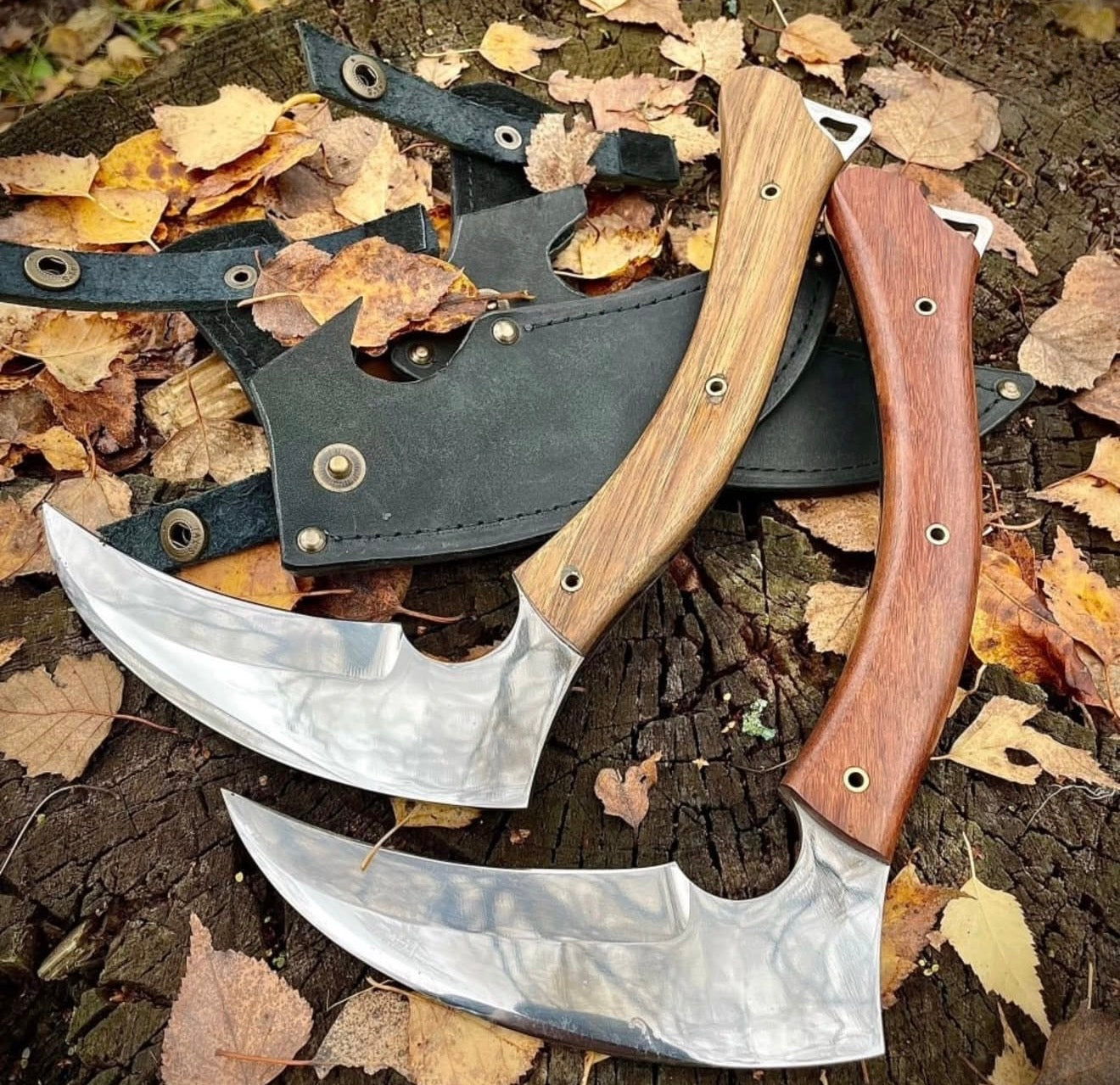 Hand Forged Steel Sickle Knife with Wooden Handle & Leather Sheath Unique Blades Runner