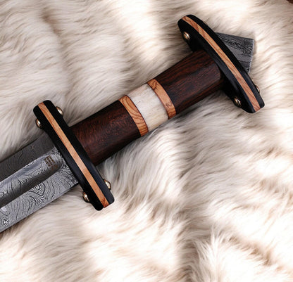 Custom Handmade Damascus Steel Viking Sword with Exotic Wood Handle Unique Blades Runner