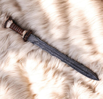 Damascus Steel Viking Sword Custom Handmade with Stag Horn Handle Unique Blades Runner