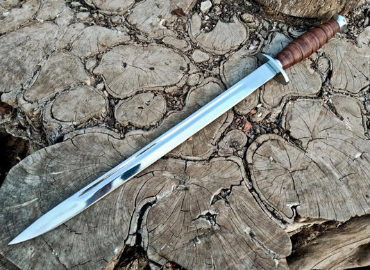 KABAR Sword - Mirror Polish - Stainless Steel Blade With Stacked Leather Handle Unique Blades Runner