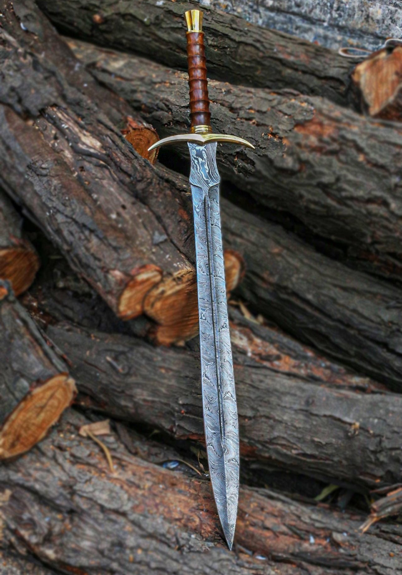 Handmade Damascus Steel Medieval Longsword with Brass Guard & Wood Grip Unique Blades Runner