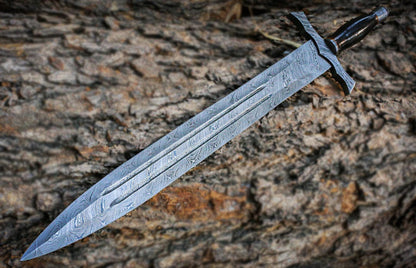 Custom Handmade Damascus Steel Fantasy Longsword with Leather Sheath Unique Blades Runner