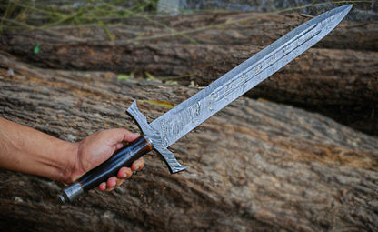 Custom Handmade Damascus Steel Fantasy Longsword with Leather Sheath Unique Blades Runner