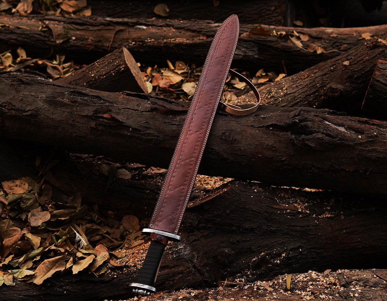 Handmade Norse Viking Sword | Damascus Steel | Full Tang | Leather Sheath Unique Blades Runner