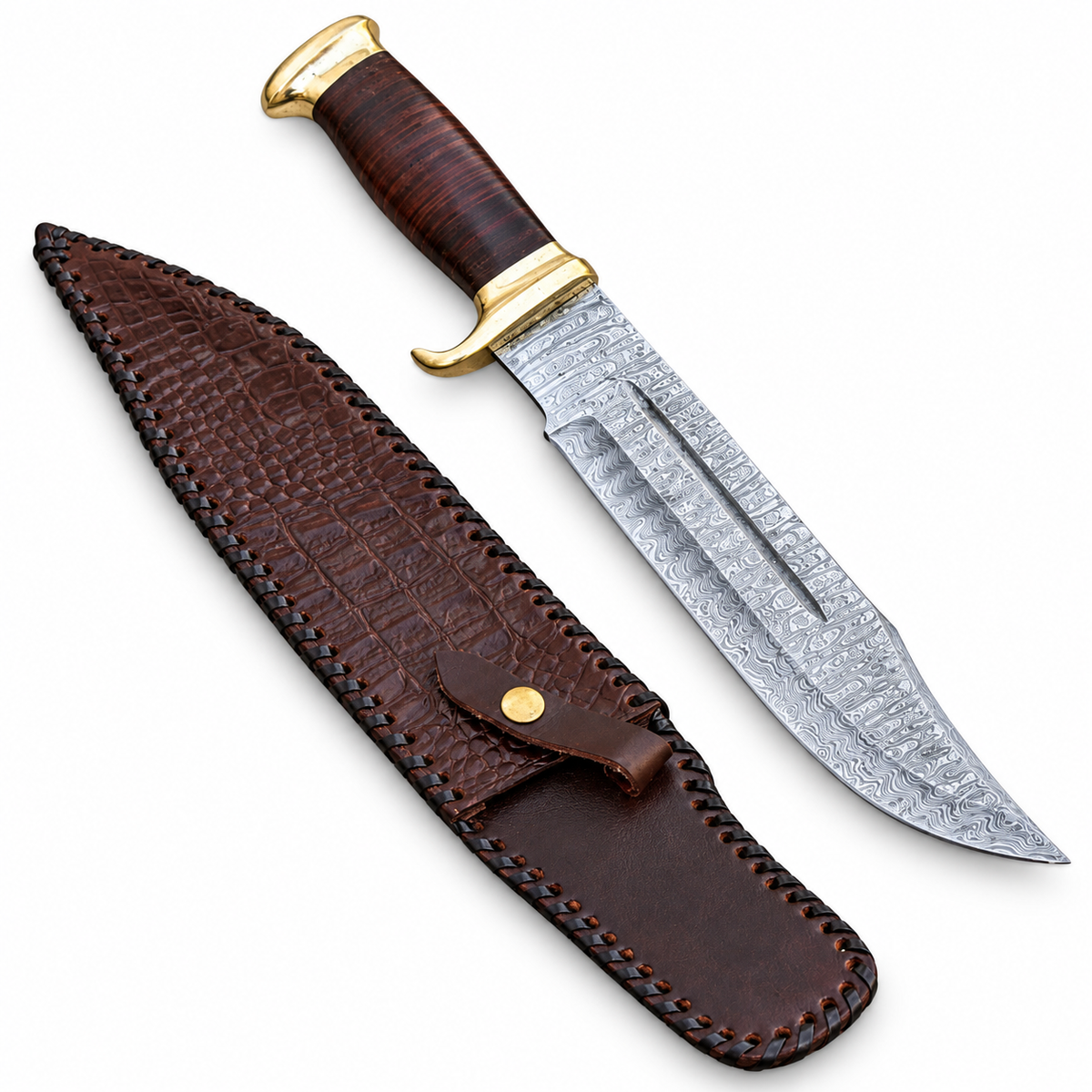 Large 18-inch Damascus Bowie knife in the Crocodile Dundee outback style