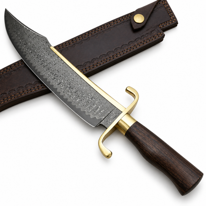Large 18-inch Damascus steel Bowie knife named for Jim Bowie