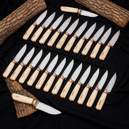 Lot of 25 Carbon Steel Skinner Knives | Handmade Wood Handle Knife Set Unique Blades Runner