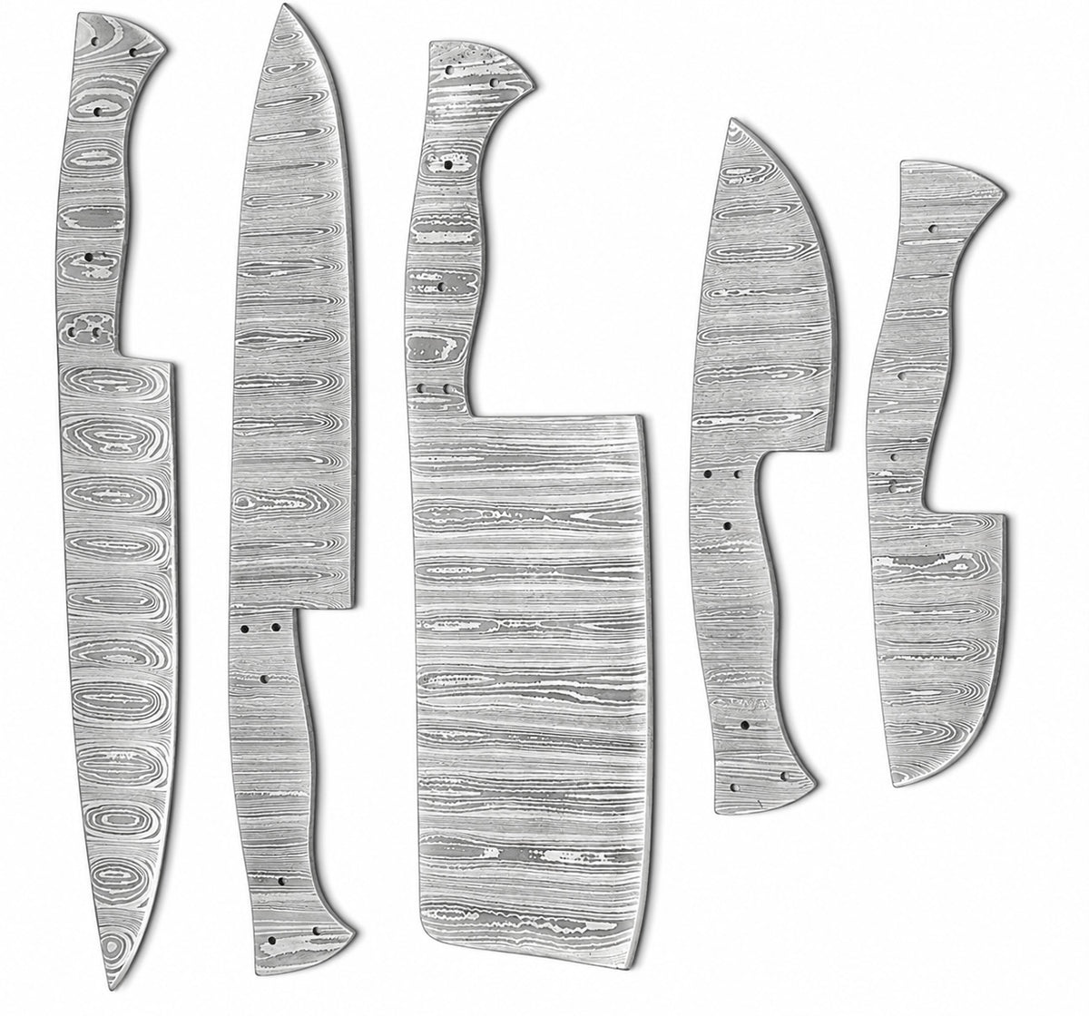 Wide Damascus steel cleaver blank with full tang and pin holes