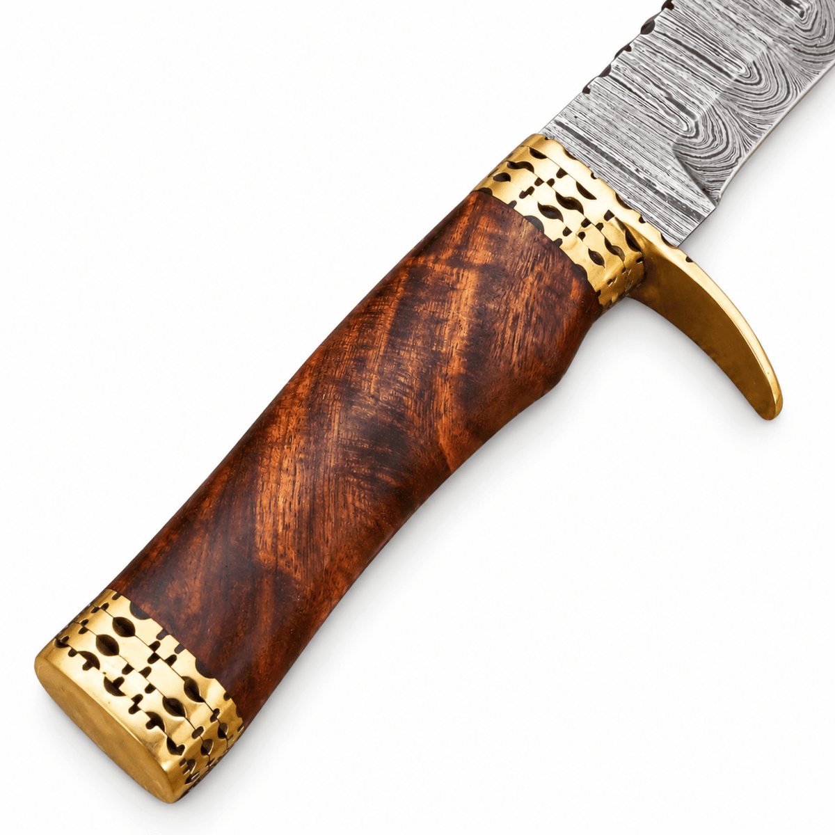 Wood handle with pierced brass pommel cap and curved brass guard
