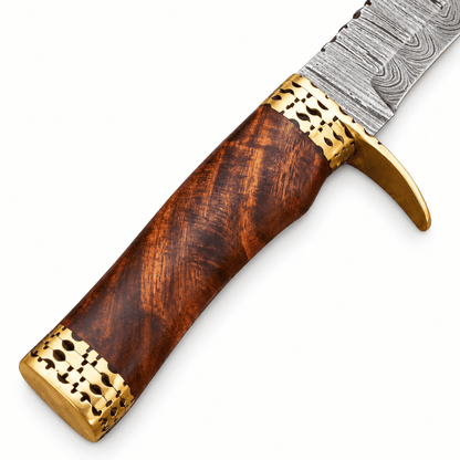 Wood handle with pierced brass pommel cap and curved brass guard

