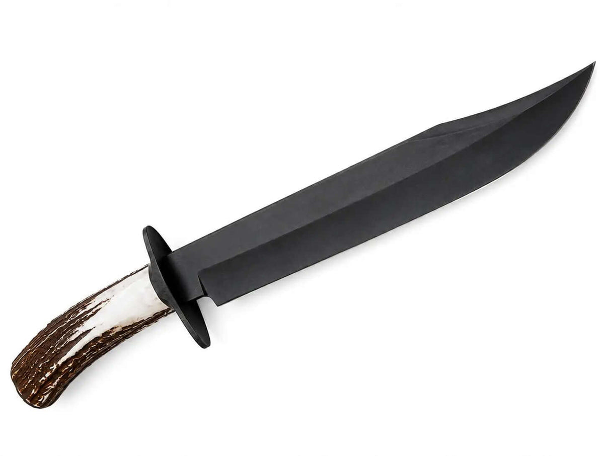 Black Bowie Knife – Handmade Large Fixed Blade with Stag Antler Handle - Unique Blades Runner