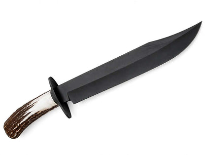 Black Bowie Knife – Handmade Large Fixed Blade with Stag Antler Handle - Unique Blades Runner