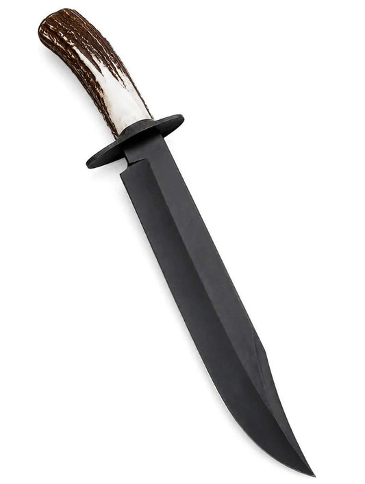 Black Bowie Knife – Handmade Large Fixed Blade with Stag Antler Handle - Unique Blades Runner
