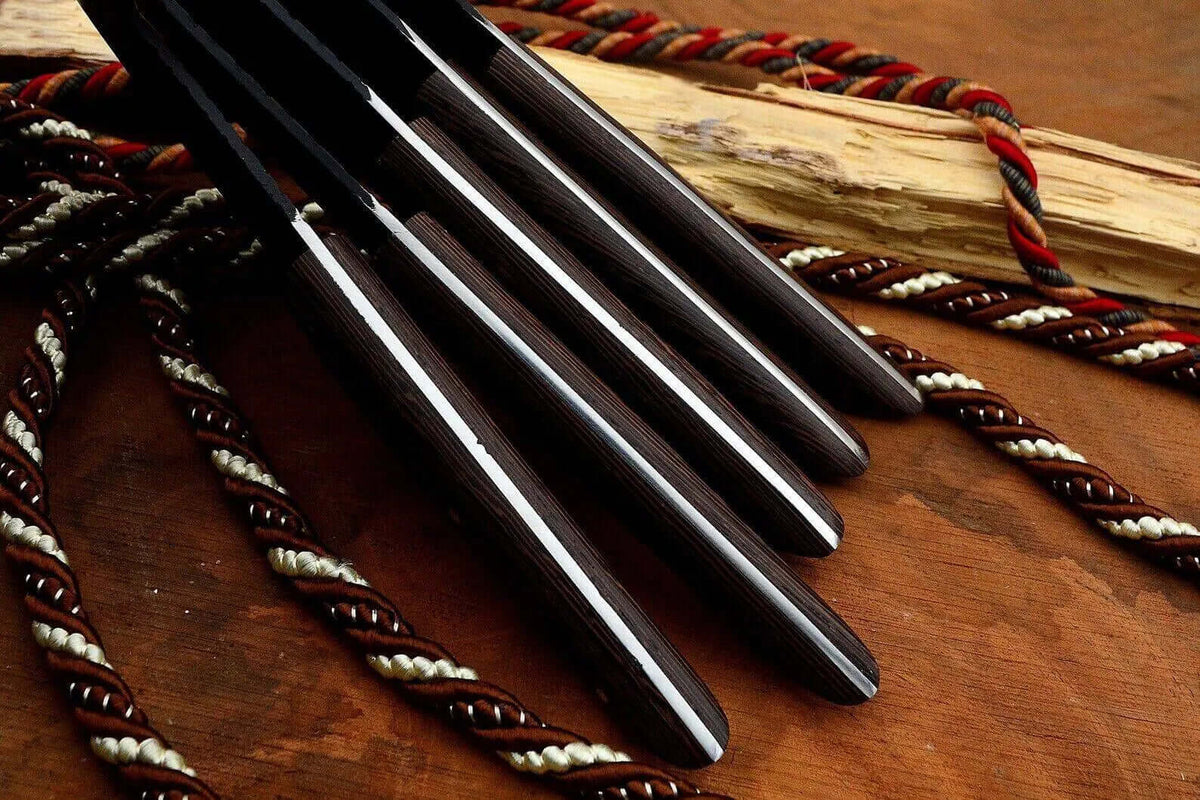 Black Coated Chef Knife Set with Wooden Handles – 5 Piece Kitchen Set - Unique Blades Runner