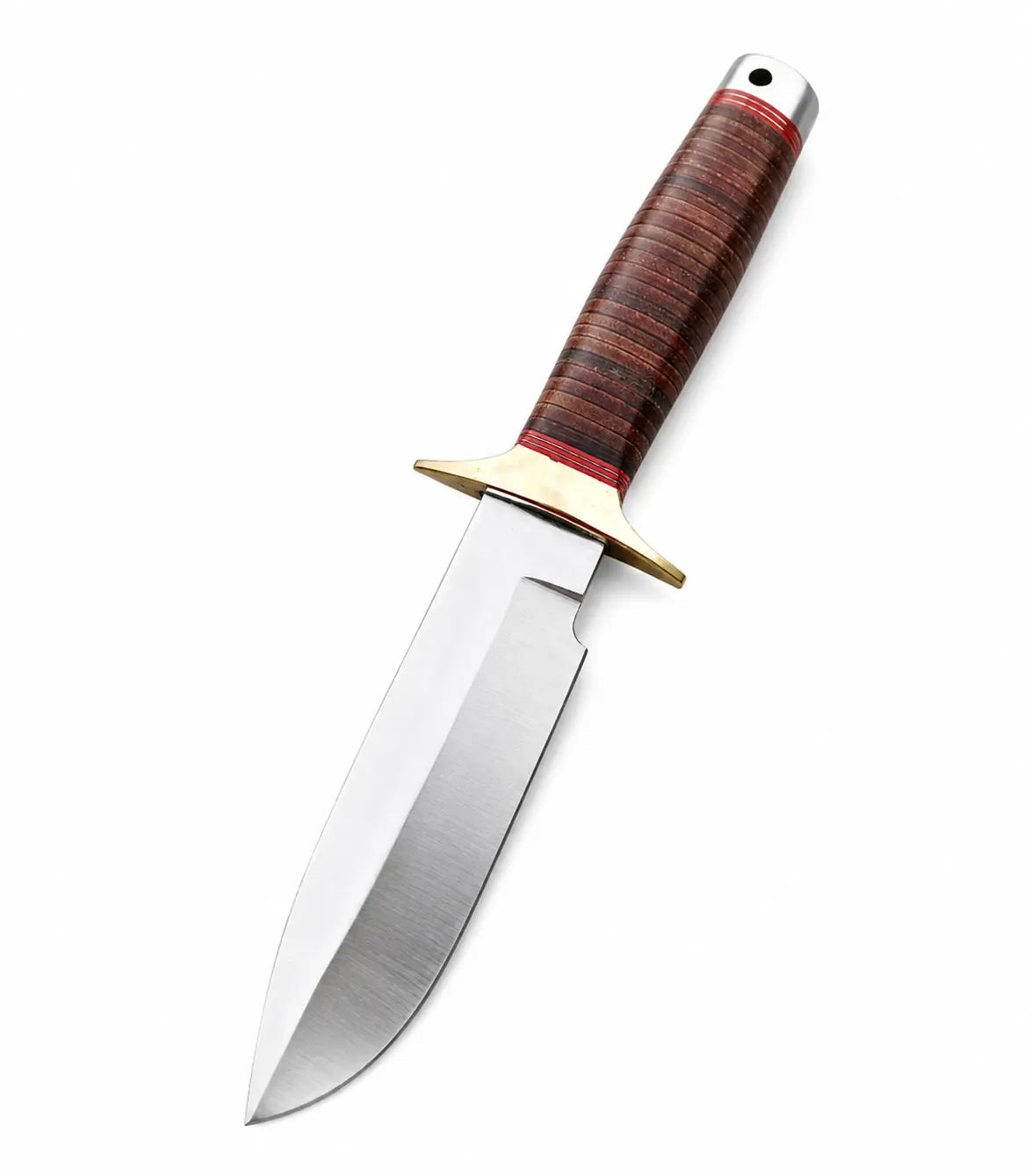 Bushcraft Bowie Knife with Stacked Leather Grip - Unique Blades Runner