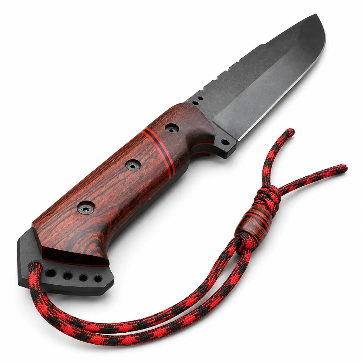 Bushcraft Survival Knife Full Tang - Red Wood Handle With Leather Sheath - Unique Blades Runner