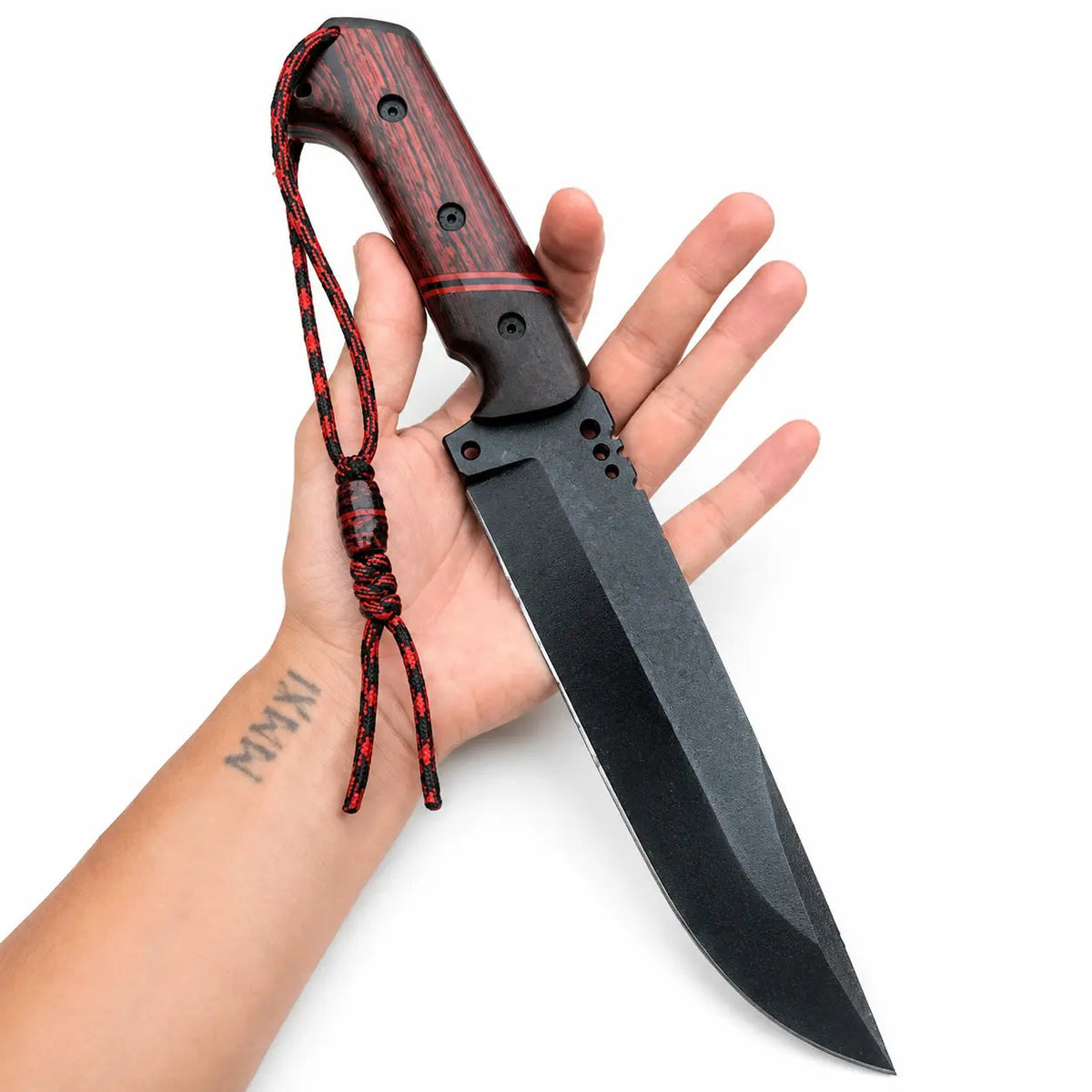 Bushcraft Survival Knife Full Tang - Red Wood Handle With Leather Sheath - Unique Blades Runner