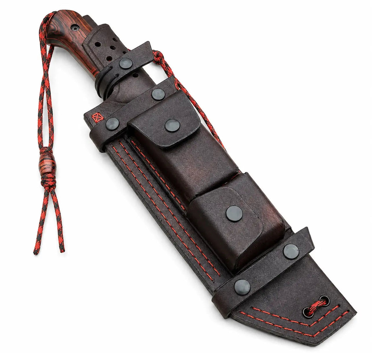 Bushcraft Survival Knife Full Tang - Red Wood Handle With Leather Sheath - Unique Blades Runner