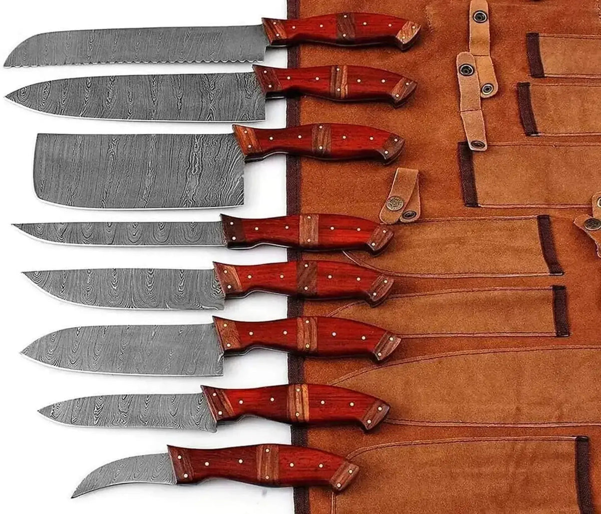 Chef Knife Set – Handmade Damascus Steel Kitchen Knives with Wood Handle - Unique Blades Runner