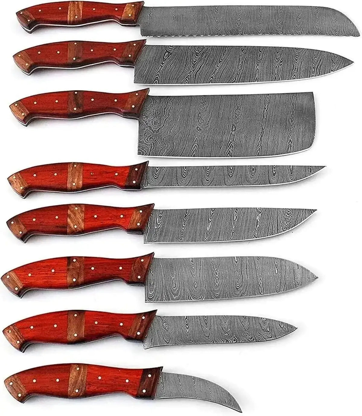 Chef Knife Set – Handmade Damascus Steel Kitchen Knives with Wood Handle - Unique Blades Runner