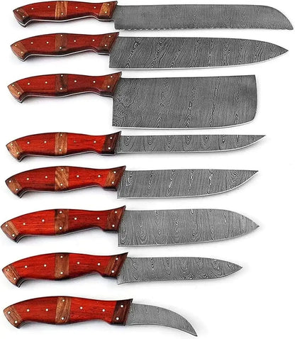 Chef Knife Set – Handmade Damascus Steel Kitchen Knives with Wood Handle - Unique Blades Runner
