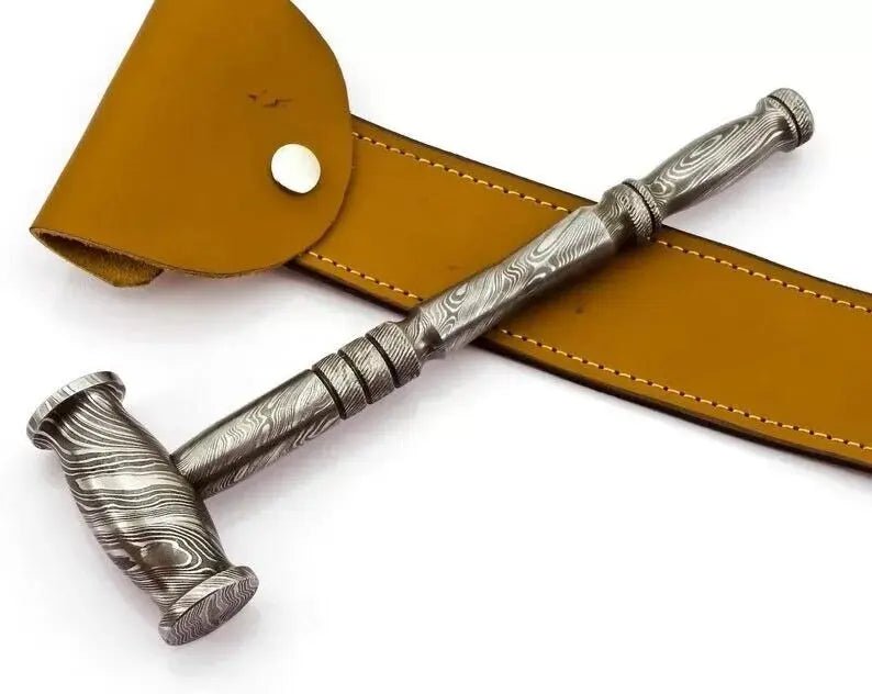 Custom Handmade Damascus Steel Hammer | Functional & Collectible Unique Rare Design with Cover - Unique Blades Runner