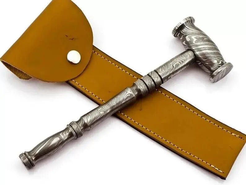 Custom Handmade Damascus Steel Hammer | Functional & Collectible Unique Rare Design with Cover - Unique Blades Runner