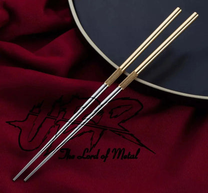 Custom Handmade Stainless Steel & Brass Chopsticks - Non-Slip, Gift Set - Unique Blades Runner