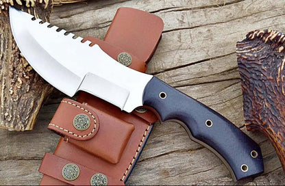 Custom Survival Tracker Knife with Sawback Blade & Leather Sheath - Unique Blades Runner