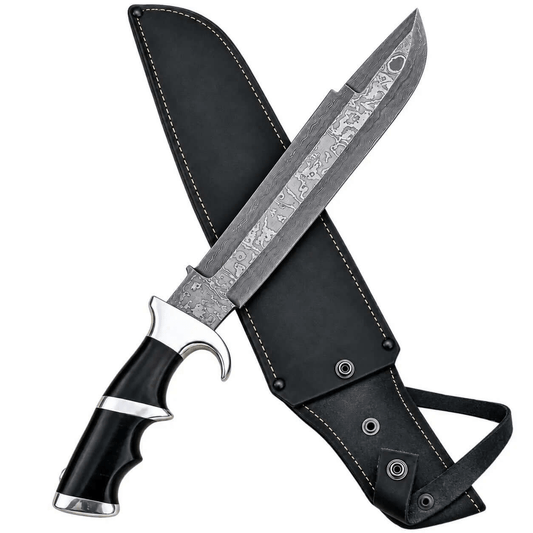 Damascus Steel Predator Bowie Knife - Collectible Knife - Unique Blades Runner