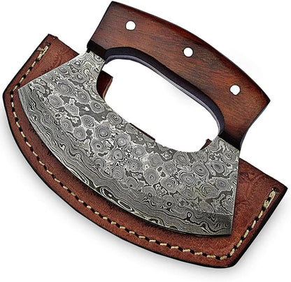 Damascus Steel ULU Knife – Best Gift for Men & Women | Multi-Purpose Ulu & Pizza Cutter - Unique Blades Runner