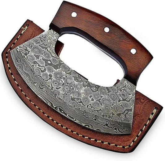 Damascus Steel ULU Knife – Best Gift for Men & Women | Multi-Purpose Ulu & Pizza Cutter - Unique Blades Runner