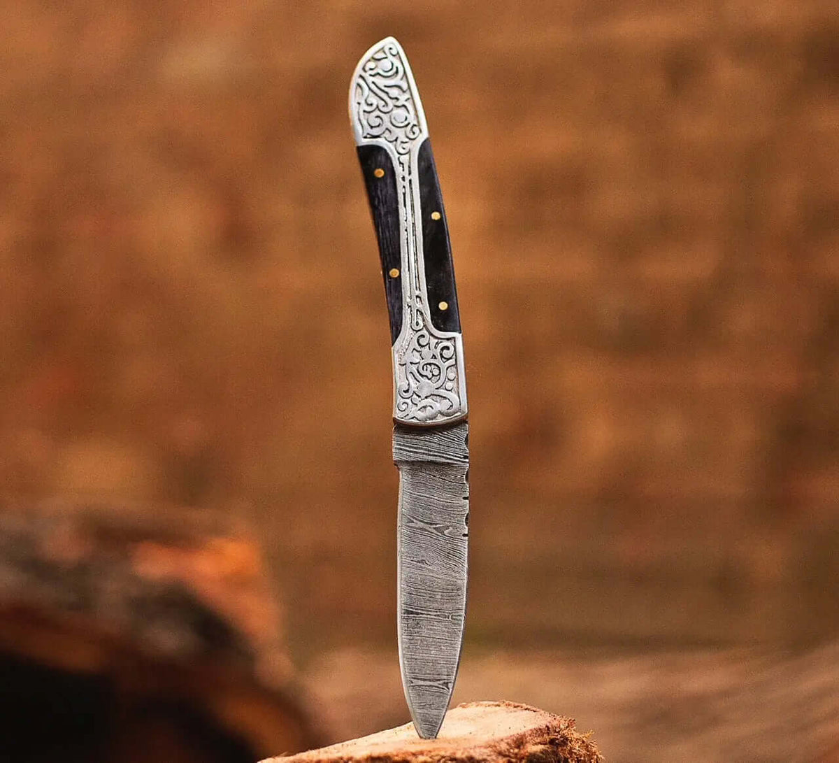Engraved Damascus Folding Knife – Steel Handle EDC Pocket Knife - Unique Blades Runner