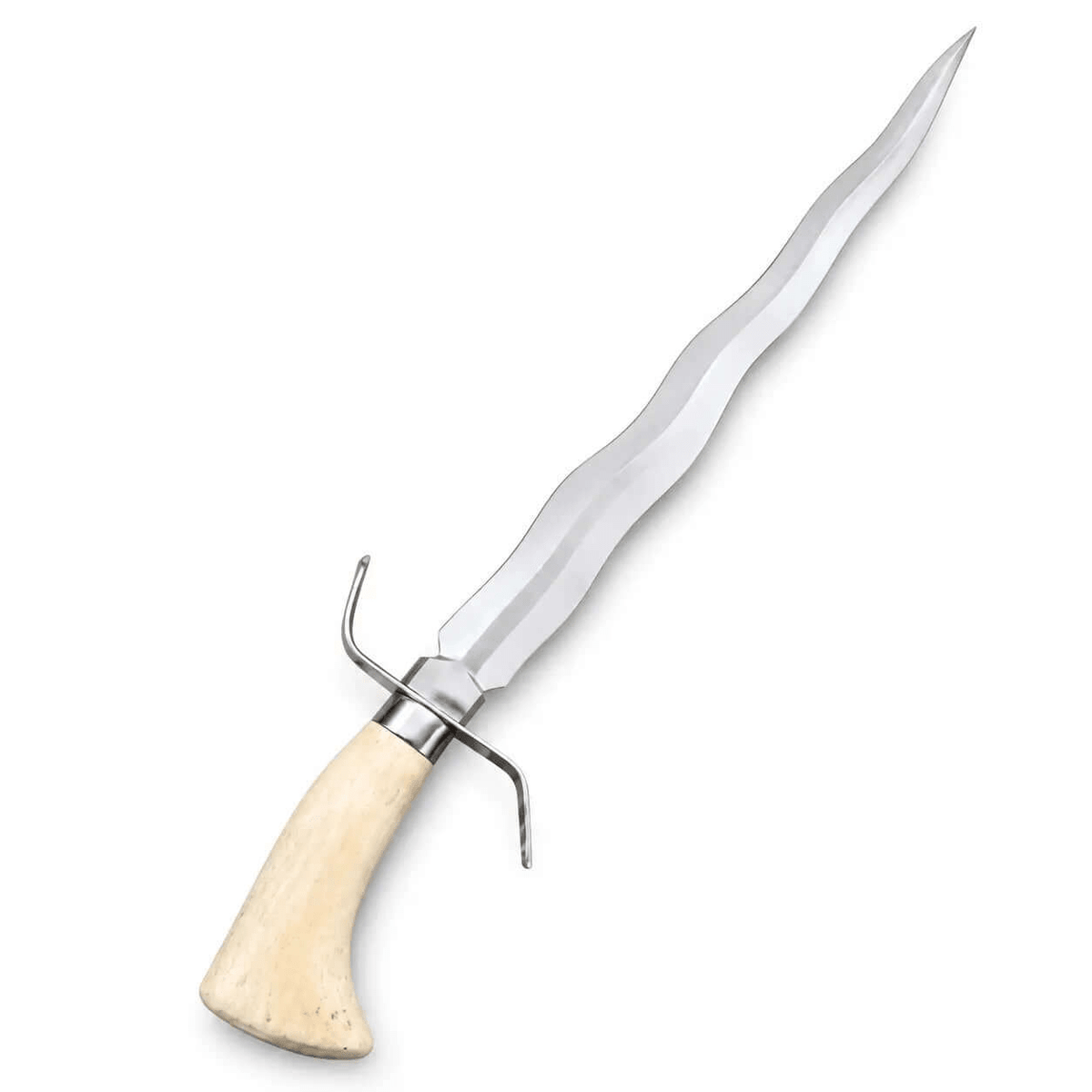 Flamberge Knife With Wavy Blade & Stag Horn Handle - Unique Blades Runner