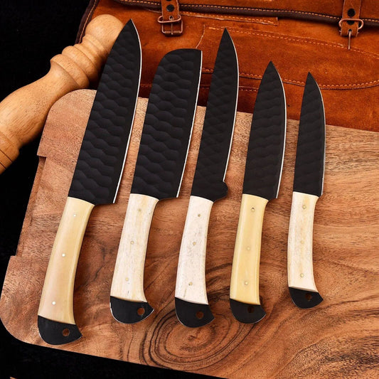 Full Tang Chef Set – Handmade High Carbon Steel with Camel Bone Handle | Father’s Day Gift - Unique Blades Runner
