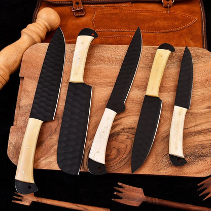 Full Tang Chef Set – Handmade High Carbon Steel with Camel Bone Handle | Father’s Day Gift - Unique Blades Runner