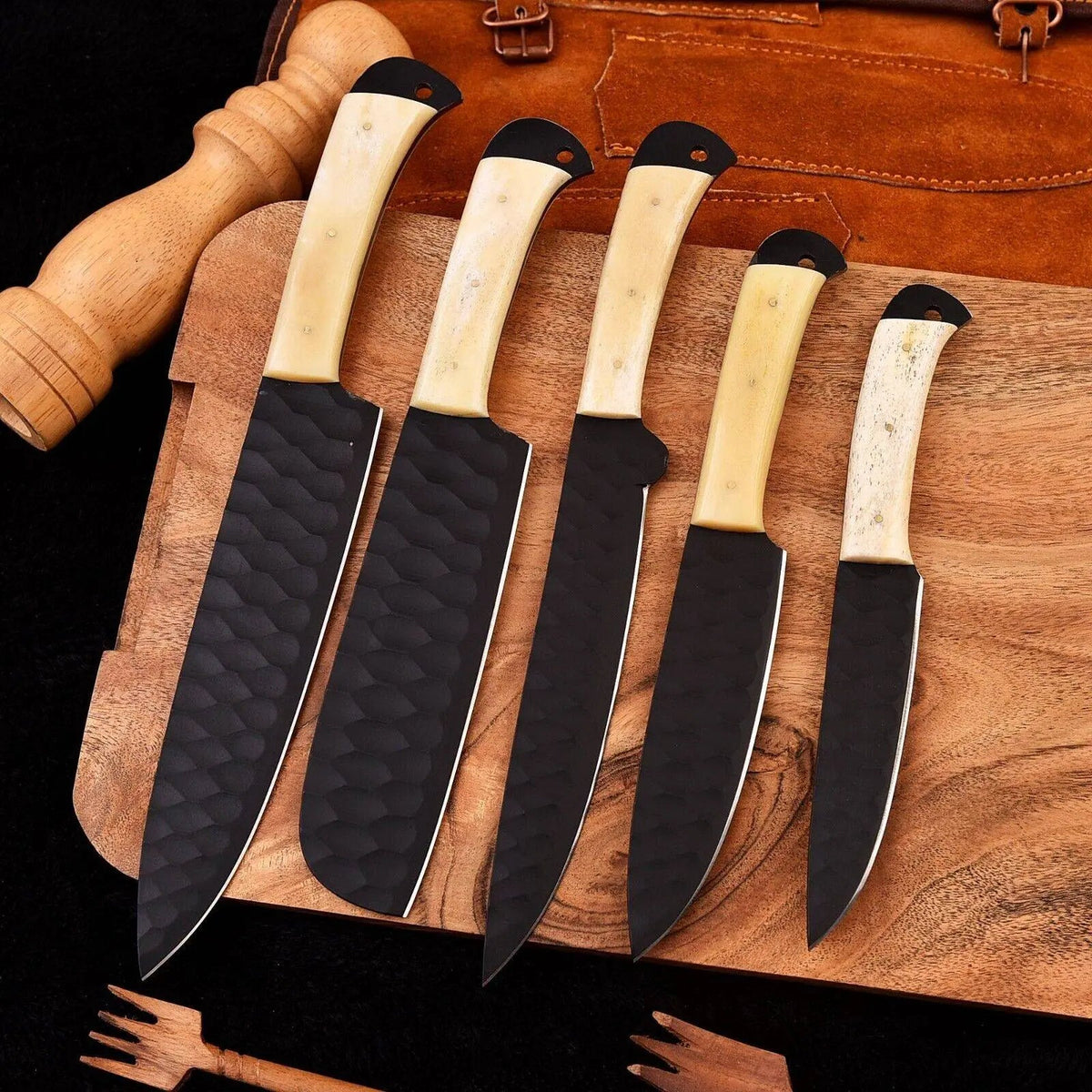 Full Tang Chef Set – Handmade High Carbon Steel with Camel Bone Handle | Father’s Day Gift - Unique Blades Runner