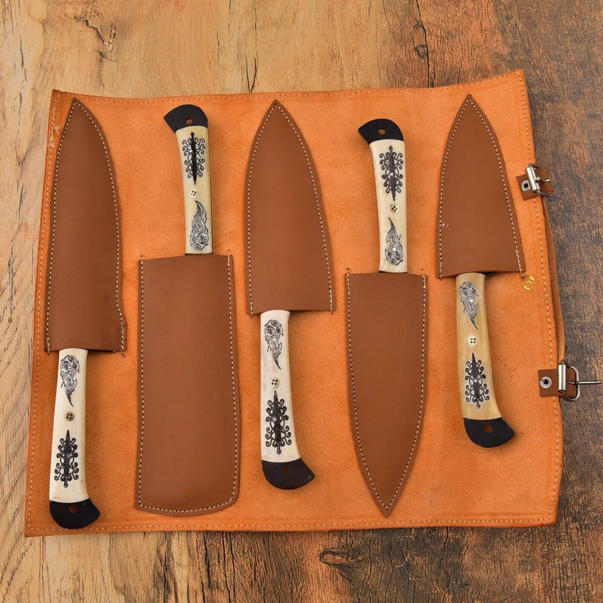 Full Tang Chef Set – High Carbon Steel Blade with Camel Bone Handle | Father’s Day Gift - Unique Blades Runner