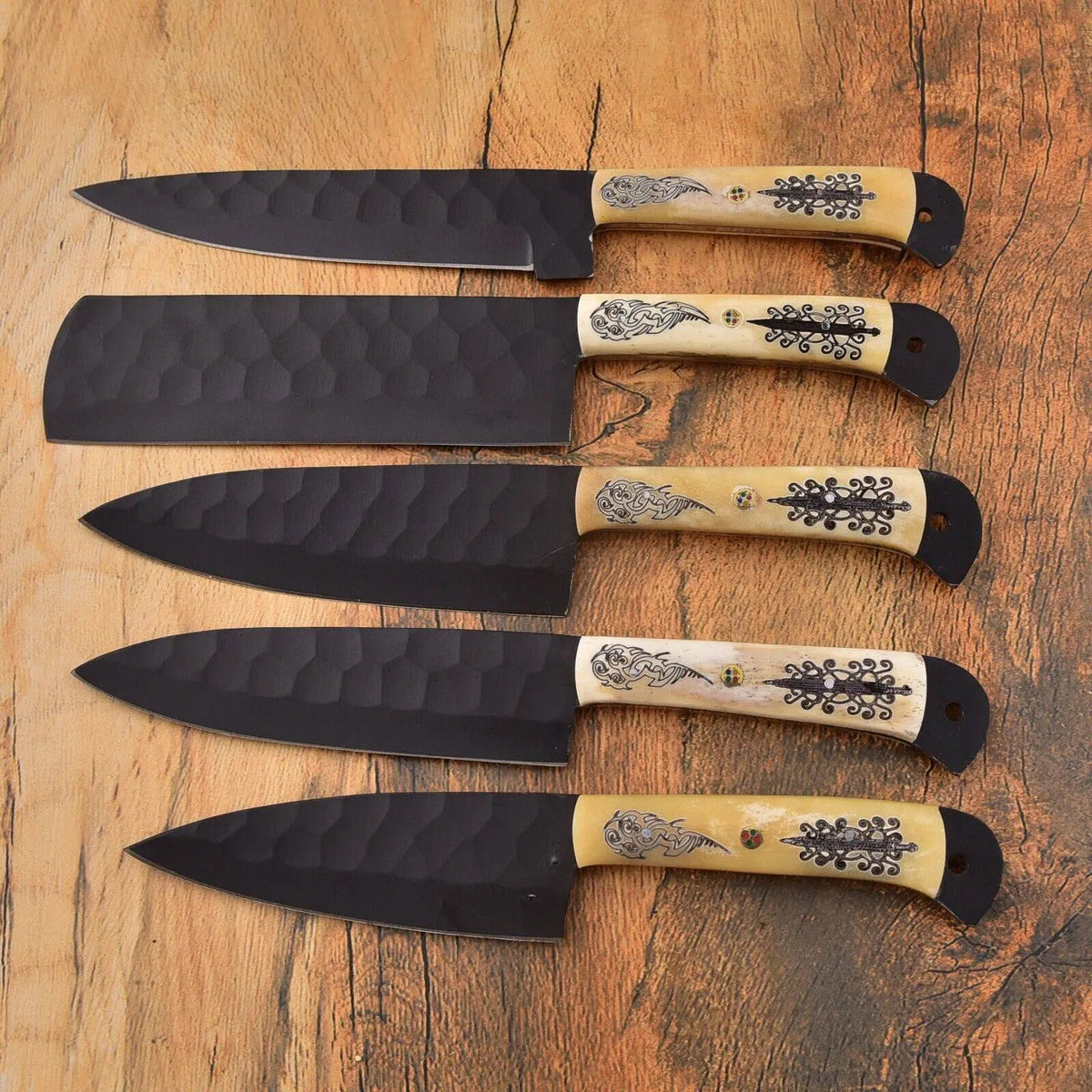 Full Tang Chef Set – High Carbon Steel Blade with Camel Bone Handle | Father’s Day Gift - Unique Blades Runner